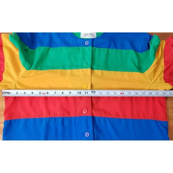Vintage Lilli Ann Rainbow‎ Striped Button Long Sleeve Blouse Union Maximalist - Picture 6 of 9